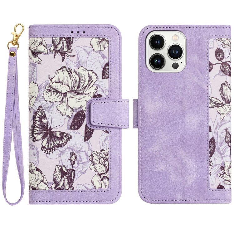 Floral Pattern Leather Phone Case with Lanyard, For iPhone 15 Pro Max, For iPhone 15 Pro, For iPhone 15 Plus, For iPhone 15, For iPhone 14 Plus