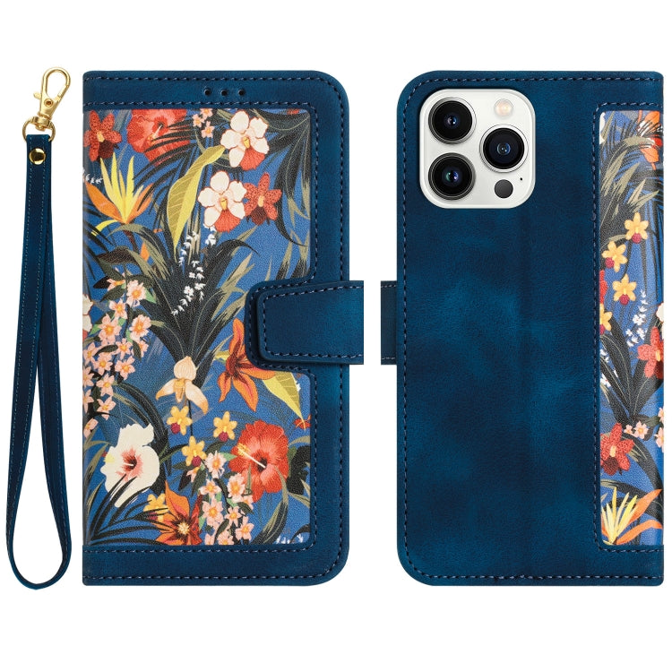 Floral Pattern Leather Phone Case with Lanyard, For iPhone 15 Pro Max, For iPhone 15 Pro, For iPhone 15 Plus, For iPhone 15, For iPhone 14 Plus