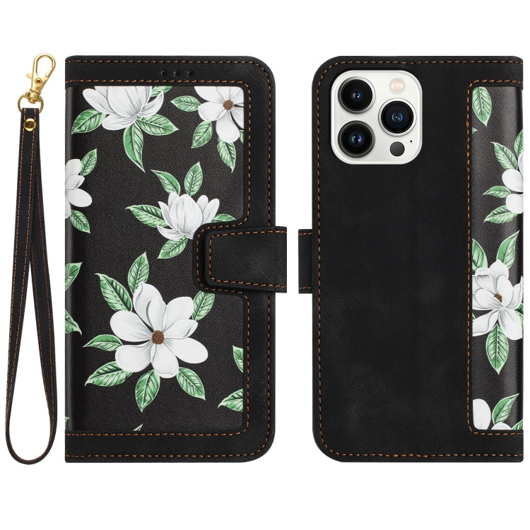 Floral Pattern Leather Phone Case with Lanyard, For iPhone 15 Pro Max, For iPhone 15 Pro, For iPhone 15 Plus, For iPhone 15, For iPhone 14 Plus