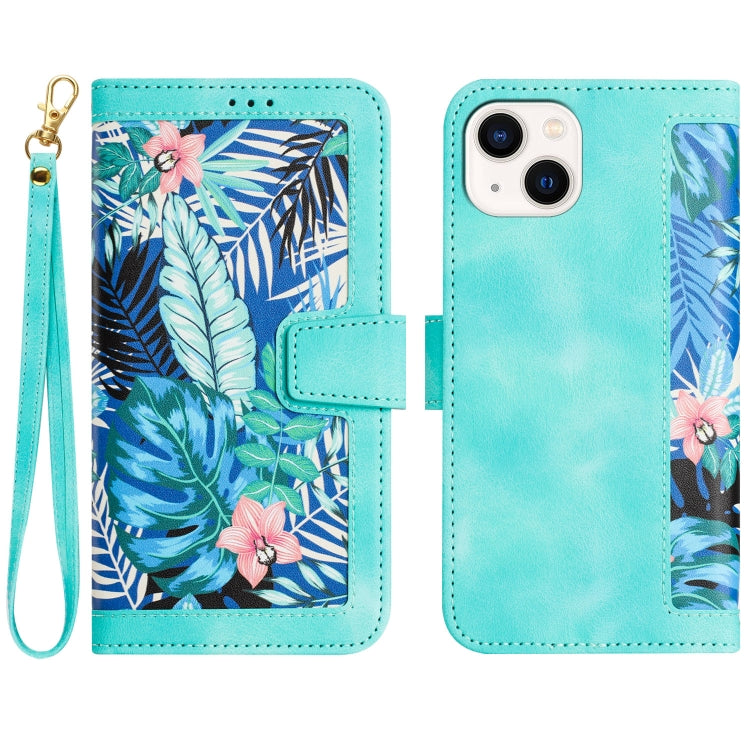 Floral Pattern Leather Phone Case with Lanyard, For iPhone 15 Pro Max, For iPhone 15 Pro, For iPhone 15 Plus, For iPhone 15, For iPhone 14 Plus