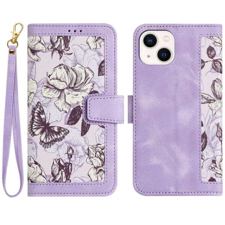 Floral Pattern Leather Phone Case with Lanyard, For iPhone 15 Pro Max, For iPhone 15 Pro, For iPhone 15 Plus, For iPhone 15, For iPhone 14 Plus