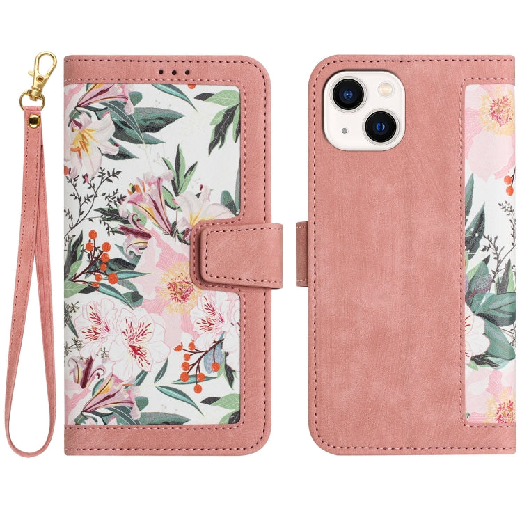 Floral Pattern Leather Phone Case with Lanyard, For iPhone 15 Pro Max, For iPhone 15 Pro, For iPhone 15 Plus, For iPhone 15, For iPhone 14 Plus