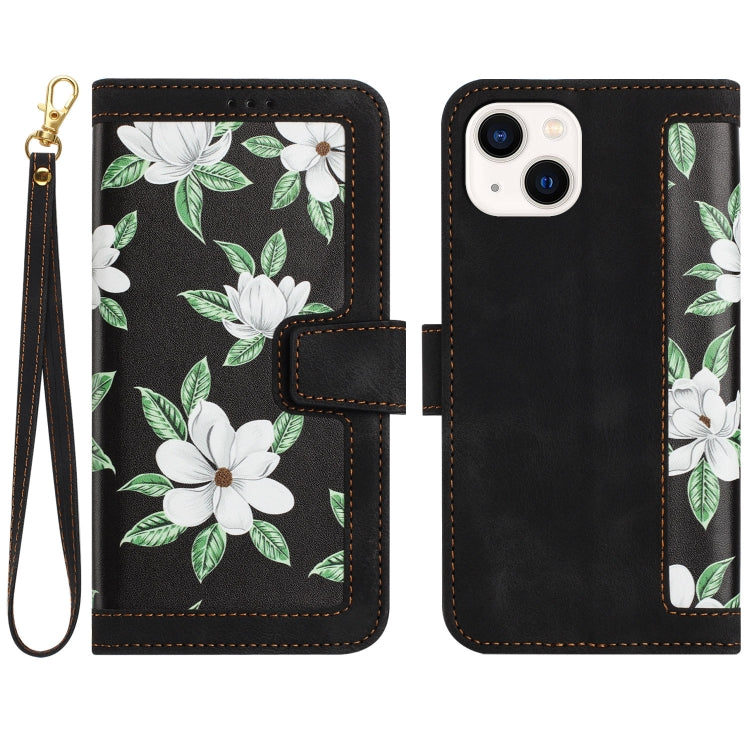 Floral Pattern Leather Phone Case with Lanyard, For iPhone 15 Pro Max, For iPhone 15 Pro, For iPhone 15 Plus, For iPhone 15, For iPhone 14 Plus