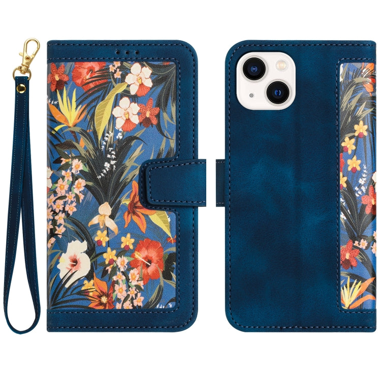 Floral Pattern Leather Phone Case with Lanyard, For iPhone 15 Pro Max, For iPhone 15 Pro, For iPhone 15 Plus, For iPhone 15, For iPhone 14 Plus