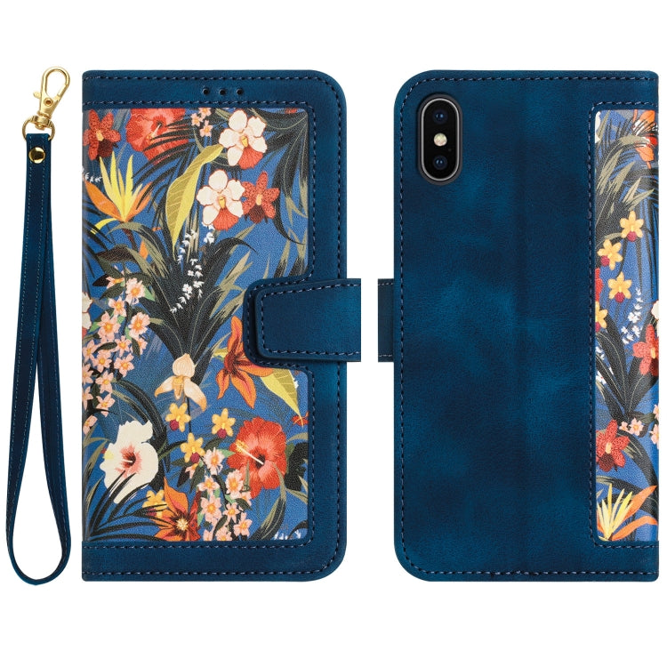 Floral Pattern Leather Phone Case with Lanyard, For iPhone XR, For iPhone XS Max, For iPhone 8 Plus / 7 Plus