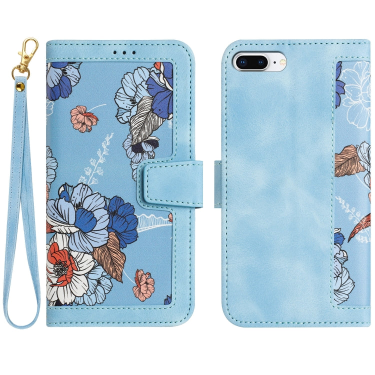 Floral Pattern Leather Phone Case with Lanyard, For iPhone XR, For iPhone XS Max, For iPhone 8 Plus / 7 Plus