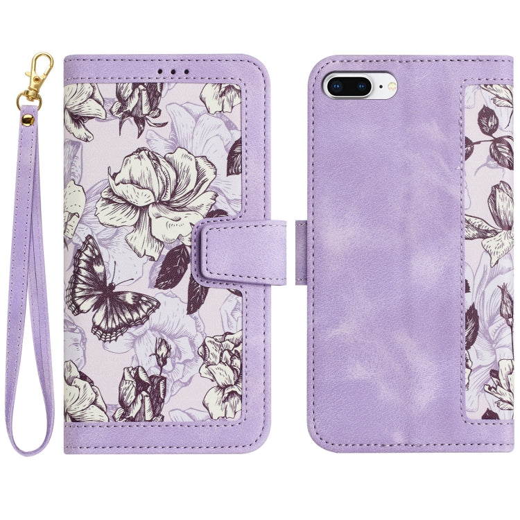 Floral Pattern Leather Phone Case with Lanyard, For iPhone XR, For iPhone XS Max, For iPhone 8 Plus / 7 Plus