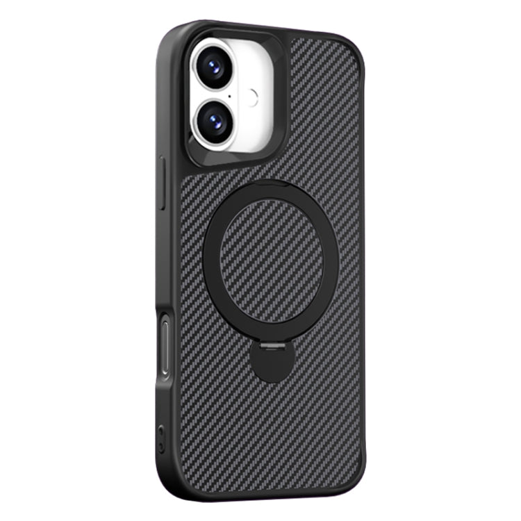 Carbon Fiber Texture 360 MagSafe Holder Phone Case, For iPhone 16 Pro Max, For iPhone 16 Pro, For iPhone 16 Plus, For iPhone 16, For iPhone 15 Pro Max, For iPhone 15 Pro, For iPhone 15 Plus / 14 Plus, For iPhone 15