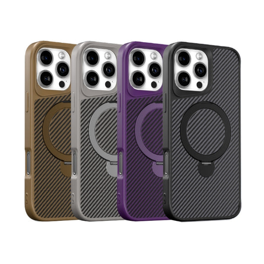 Carbon Fiber Texture 360 MagSafe Holder Phone Case, For iPhone 16 Pro Max, For iPhone 16 Pro, For iPhone 16 Plus, For iPhone 16, For iPhone 15 Pro Max, For iPhone 15 Pro, For iPhone 15 Plus / 14 Plus, For iPhone 15