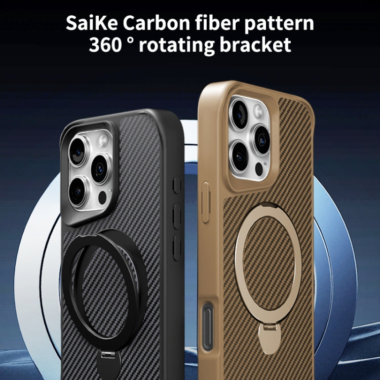 Carbon Fiber Texture 360 MagSafe Holder Phone Case, For iPhone 16 Pro Max, For iPhone 16 Pro, For iPhone 16 Plus, For iPhone 16, For iPhone 15 Pro Max, For iPhone 15 Pro, For iPhone 15 Plus / 14 Plus, For iPhone 15