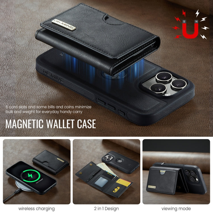 DG.MING M6 Series RFID Tri-fold Card Bag Removable Leather Phone Case, For iPhone 16 Pro Max, For iPhone 16 Pro, For iPhone 16 Plus, For iPhone 16