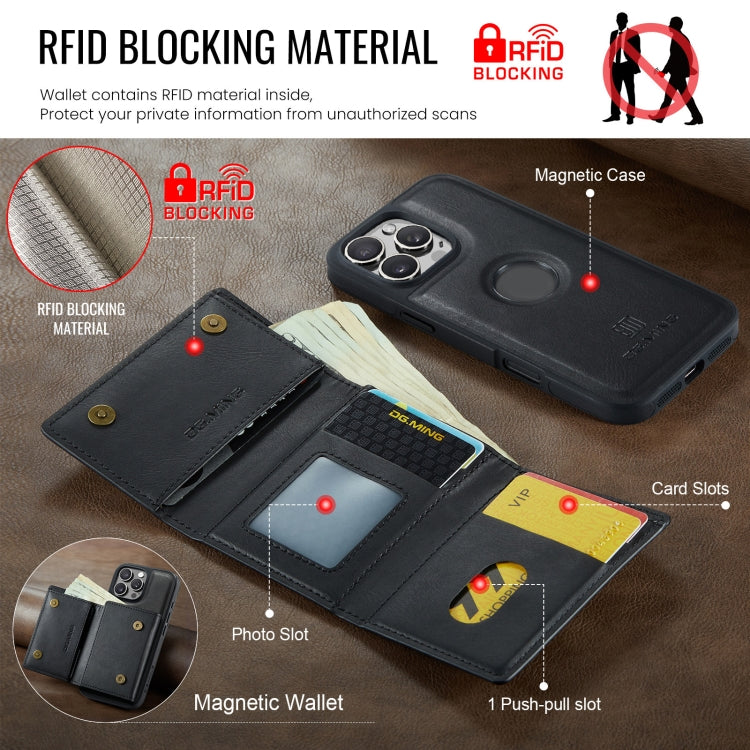 DG.MING M6 Series RFID Tri-fold Card Bag Removable Leather Phone Case, For iPhone 16 Pro Max, For iPhone 16 Pro, For iPhone 16 Plus, For iPhone 16