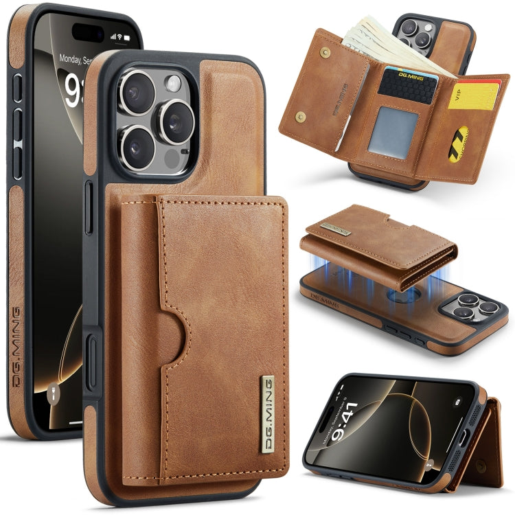 DG.MING M6 Series RFID Tri-fold Card Bag Removable Leather Phone Case, For iPhone 16 Pro Max, For iPhone 16 Pro, For iPhone 16 Plus, For iPhone 16