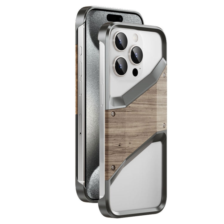 Aluminum Alloy Solid Wood Frameless Hollow Metal Phone Case, For iPhone 16 Pro Max, For iPhone 16 Pro, For iPhone 16, For iPhone 15 Pro Max, For iPhone 15 Pro, For iPhone 15