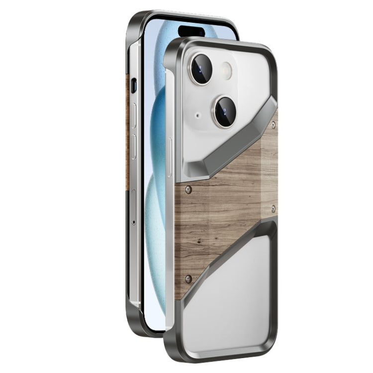 Aluminum Alloy Solid Wood Frameless Hollow Metal Phone Case, For iPhone 16 Pro Max, For iPhone 16 Pro, For iPhone 16, For iPhone 15 Pro Max, For iPhone 15 Pro, For iPhone 15