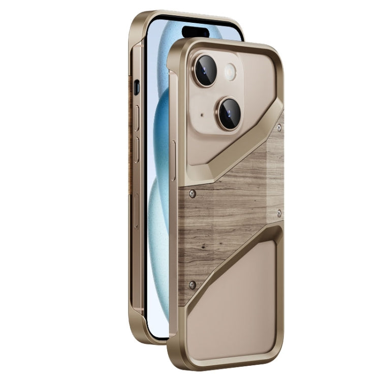 Aluminum Alloy Solid Wood Frameless Hollow Metal Phone Case, For iPhone 16 Pro Max, For iPhone 16 Pro, For iPhone 16, For iPhone 15 Pro Max, For iPhone 15 Pro, For iPhone 15