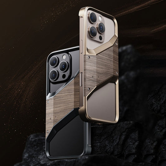 Aluminum Alloy Solid Wood Frameless Hollow Metal Phone Case, For iPhone 16 Pro Max, For iPhone 16 Pro, For iPhone 16, For iPhone 15 Pro Max, For iPhone 15 Pro, For iPhone 15