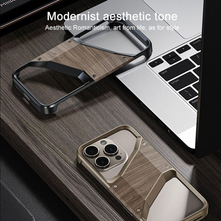 Aluminum Alloy Solid Wood Frameless Hollow Metal Phone Case, For iPhone 16 Pro Max, For iPhone 16 Pro, For iPhone 16, For iPhone 15 Pro Max, For iPhone 15 Pro, For iPhone 15