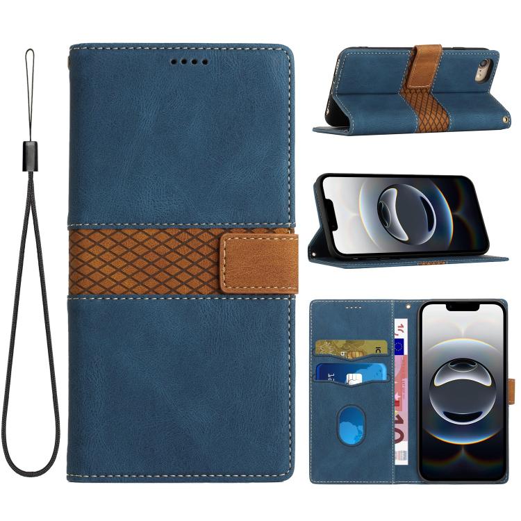 Grid Stitching Leather Phone Case with Lanyard, For iPhone 16 Pro Max, For iPhone 16 Pro, For iPhone 16 Plus, For iPhone 16, iPhone 16e, For iPhone 15 Pro Max, For iPhone 15 Pro, For iPhone 15 Plus