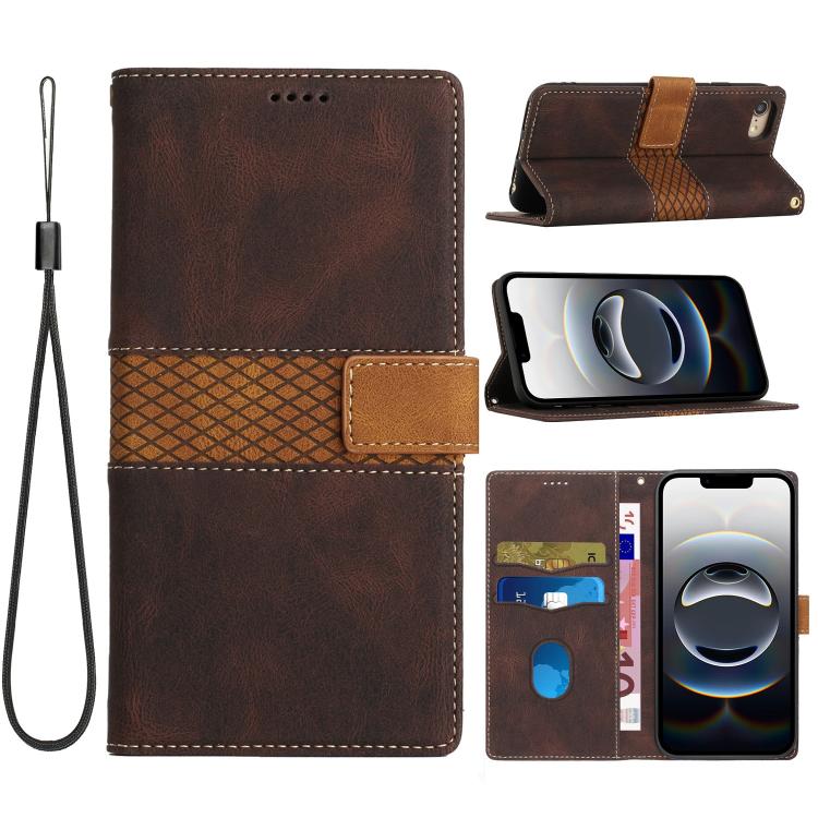 Grid Stitching Leather Phone Case with Lanyard, For iPhone 16 Pro Max, For iPhone 16 Pro, For iPhone 16 Plus, For iPhone 16, iPhone 16e, For iPhone 15 Pro Max, For iPhone 15 Pro, For iPhone 15 Plus