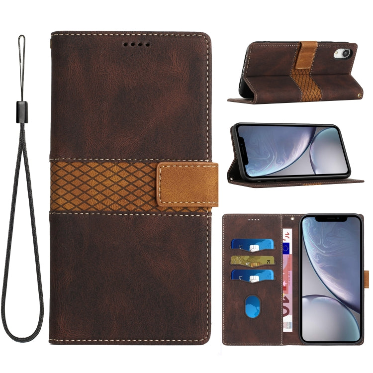 Grid Stitching Leather Phone Case with Lanyard, For iPhone XS / X, For iPhone XR, For iPhone XS Max, For iPhone 8 Plus / 7 Plus