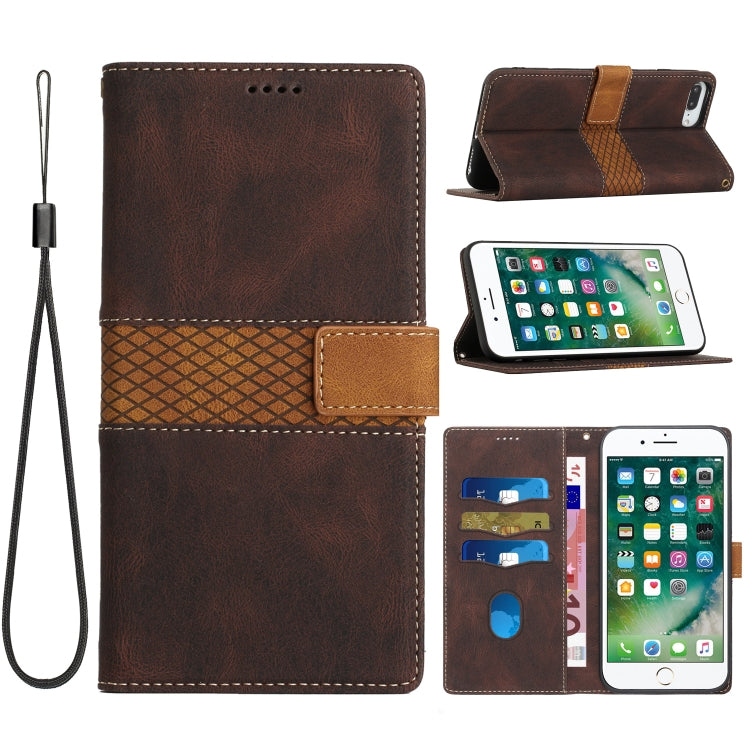 Grid Stitching Leather Phone Case with Lanyard, For iPhone XS / X, For iPhone XR, For iPhone XS Max, For iPhone 8 Plus / 7 Plus