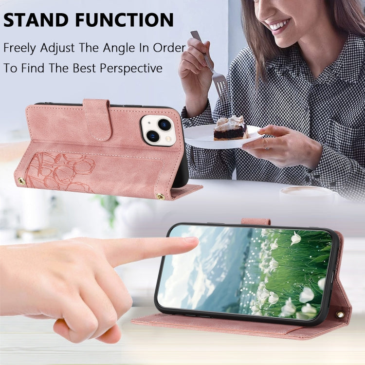 Tulips Embossed Leather Phone Case with Lanyard, For iPhone 14, For iPhone 14 Pro, For iPhone 14 Pro Max, For iPhone SE 2022 / 2020, For iPhone 13 Pro Max