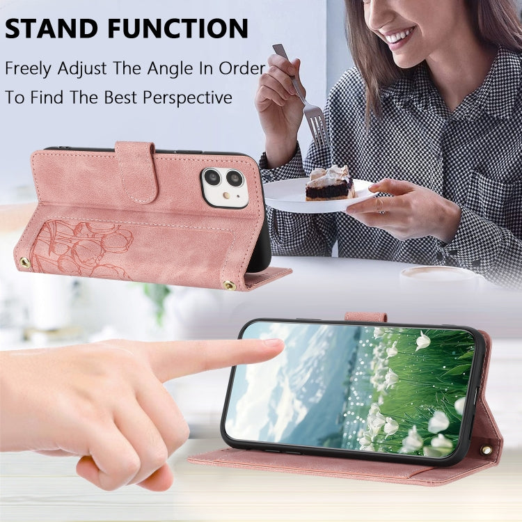 Tulips Embossed Leather Phone Case with Lanyard, For iPhone 12 mini, For iPhone 11 Pro Max, For iPhone 11, For iPhone 11 Pro, For iPhone XS / X