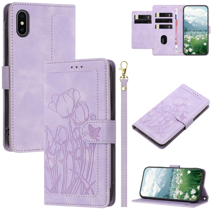 Tulips Embossed Leather Phone Case with Lanyard, For iPhone 12 mini, For iPhone 11 Pro Max, For iPhone 11, For iPhone 11 Pro, For iPhone XS / X