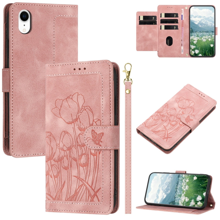 Tulips Embossed Leather Phone Case with Lanyard, For iPhone XR, For iPhone XS Max, For iPhone 8 Plus / 7 Plus