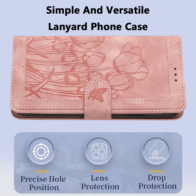 Tulips Embossed Leather Phone Case with Lanyard, For iPhone XR, For iPhone XS Max, For iPhone 8 Plus / 7 Plus