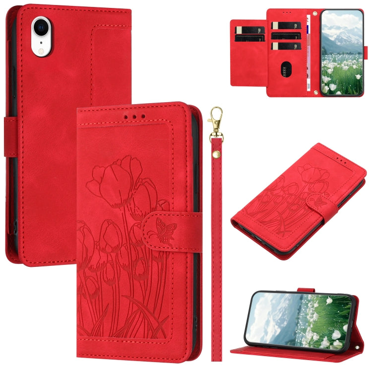 Tulips Embossed Leather Phone Case with Lanyard, For iPhone XR, For iPhone XS Max, For iPhone 8 Plus / 7 Plus