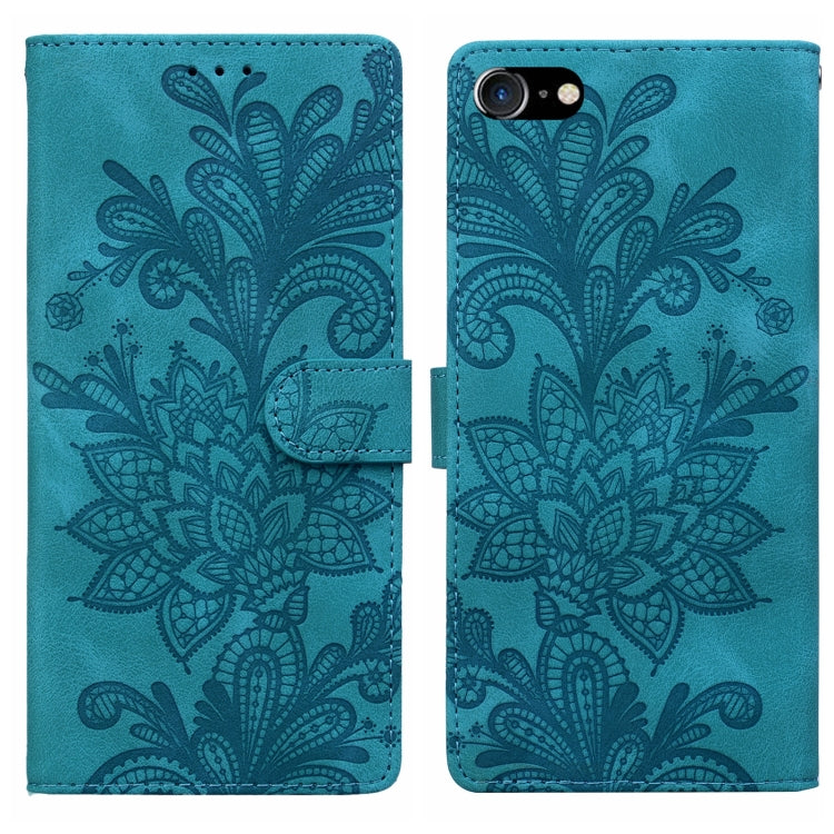 Lace Floral Embossed Magnetic Buckle PU Phone Case With Wrist Strap, For iPhone 14 Plus / 15 Plus, For iPhone 15, For iPhone 13 / 14, For iPhone 14 Pro, For iPhone 14 Pro Max, For iPhone 6 / 7 / SE 2022