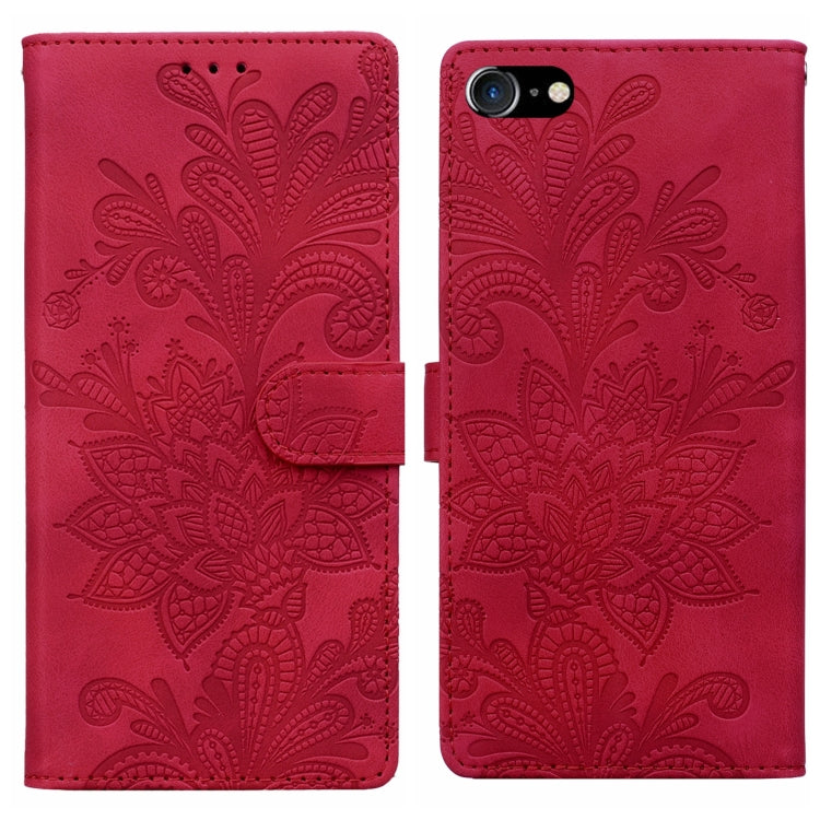 Lace Floral Embossed Magnetic Buckle PU Phone Case With Wrist Strap, For iPhone 14 Plus / 15 Plus, For iPhone 15, For iPhone 13 / 14, For iPhone 14 Pro, For iPhone 14 Pro Max, For iPhone 6 / 7 / SE 2022