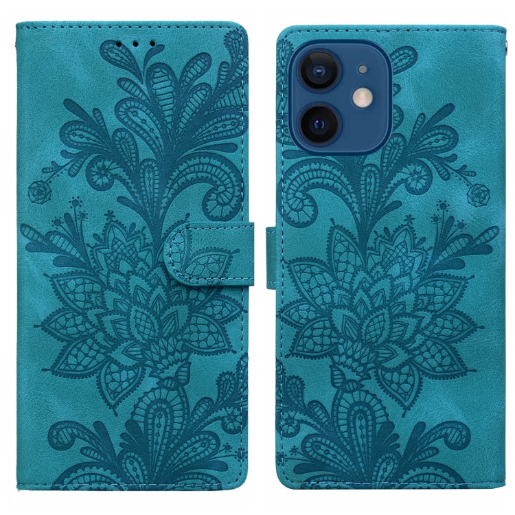 Lace Floral Embossed Magnetic Buckle PU Phone Case With Wrist Strap, For iPhone 12 Pro Max / 13 Pro Max, For iPhone 13 Pro, For iPhone 12 mini / 13 mini, For iPhone 12, For iPhone 12 Pro, For iPhone 11 Pro Max