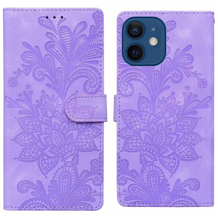 Lace Floral Embossed Magnetic Buckle PU Phone Case With Wrist Strap, For iPhone 12 Pro Max / 13 Pro Max, For iPhone 13 Pro, For iPhone 12 mini / 13 mini, For iPhone 12, For iPhone 12 Pro, For iPhone 11 Pro Max