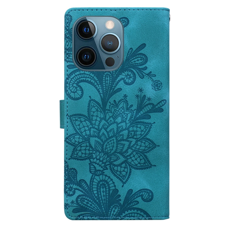 Lace Floral Embossed Magnetic Buckle PU Phone Case With Wrist Strap, For iPhone 12 Pro Max / 13 Pro Max, For iPhone 13 Pro, For iPhone 12 mini / 13 mini, For iPhone 12, For iPhone 12 Pro, For iPhone 11 Pro Max