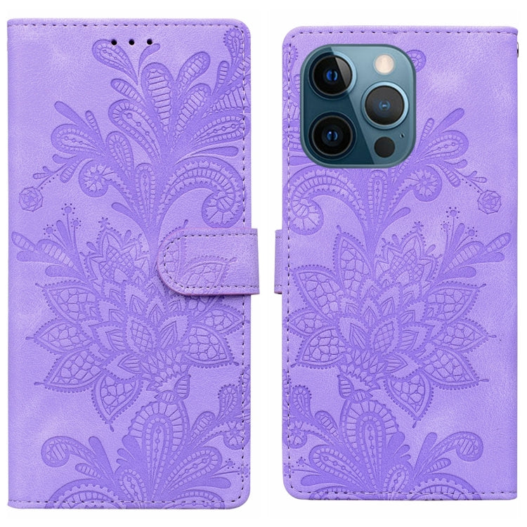 Lace Floral Embossed Magnetic Buckle PU Phone Case With Wrist Strap, For iPhone 12 Pro Max / 13 Pro Max, For iPhone 13 Pro, For iPhone 12 mini / 13 mini, For iPhone 12, For iPhone 12 Pro, For iPhone 11 Pro Max