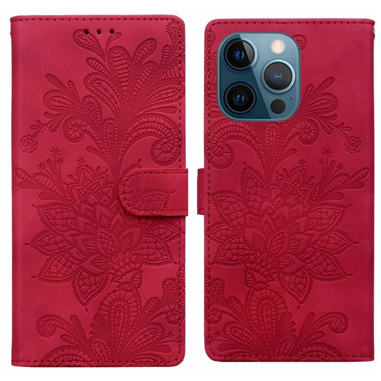 Lace Floral Embossed Magnetic Buckle PU Phone Case With Wrist Strap, For iPhone 12 Pro Max / 13 Pro Max, For iPhone 13 Pro, For iPhone 12 mini / 13 mini, For iPhone 12, For iPhone 12 Pro, For iPhone 11 Pro Max