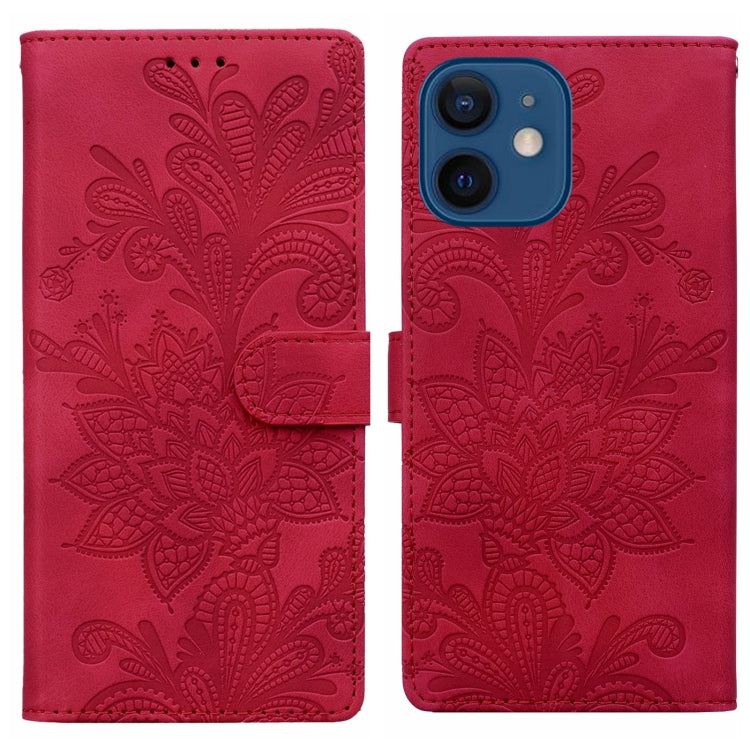 Lace Floral Embossed Magnetic Buckle PU Phone Case With Wrist Strap, For iPhone 12 Pro Max / 13 Pro Max, For iPhone 13 Pro, For iPhone 12 mini / 13 mini, For iPhone 12, For iPhone 12 Pro, For iPhone 11 Pro Max