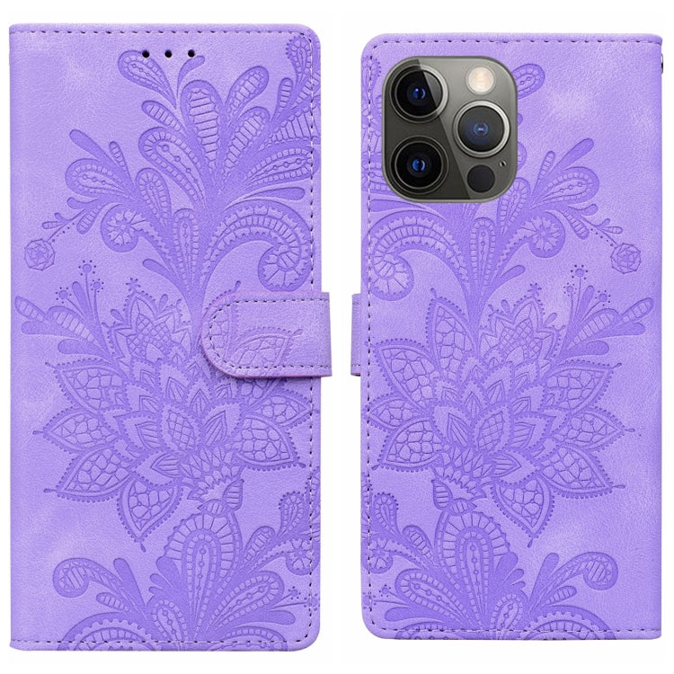 Lace Floral Embossed Magnetic Buckle PU Phone Case With Wrist Strap, For iPhone 12 Pro Max / 13 Pro Max, For iPhone 13 Pro, For iPhone 12 mini / 13 mini, For iPhone 12, For iPhone 12 Pro, For iPhone 11 Pro Max