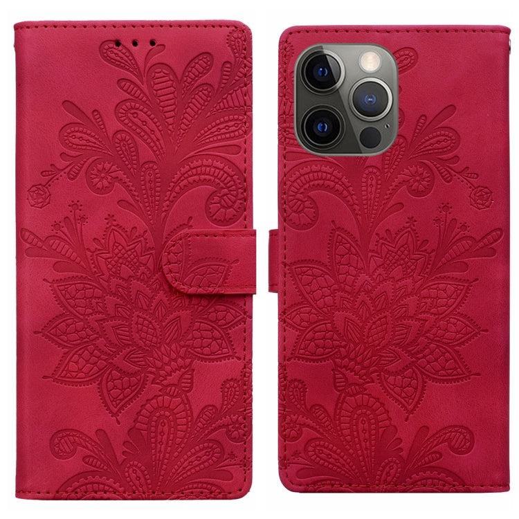 Lace Floral Embossed Magnetic Buckle PU Phone Case With Wrist Strap, For iPhone 12 Pro Max / 13 Pro Max, For iPhone 13 Pro, For iPhone 12 mini / 13 mini, For iPhone 12, For iPhone 12 Pro, For iPhone 11 Pro Max