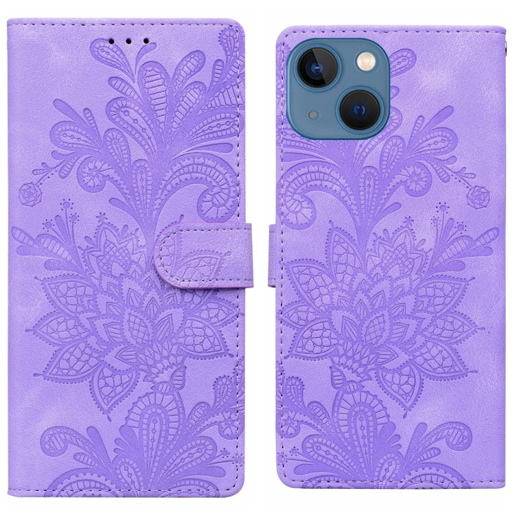 Lace Floral Embossed Magnetic Buckle PU Phone Case With Wrist Strap, For iPhone 14 Plus / 15 Plus, For iPhone 15, For iPhone 13 / 14, For iPhone 14 Pro, For iPhone 14 Pro Max, For iPhone 6 / 7 / SE 2022