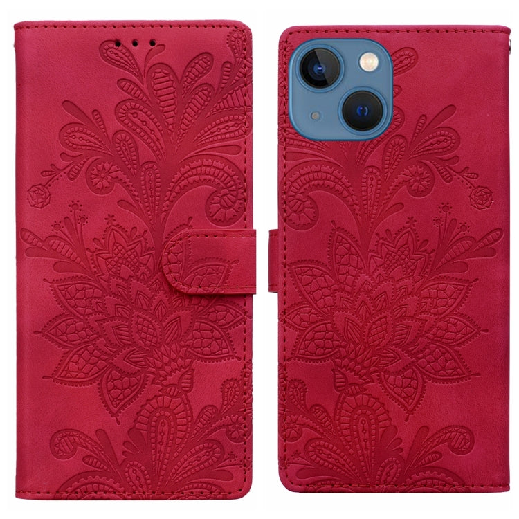 Lace Floral Embossed Magnetic Buckle PU Phone Case With Wrist Strap, For iPhone 14 Plus / 15 Plus, For iPhone 15, For iPhone 13 / 14, For iPhone 14 Pro, For iPhone 14 Pro Max, For iPhone 6 / 7 / SE 2022