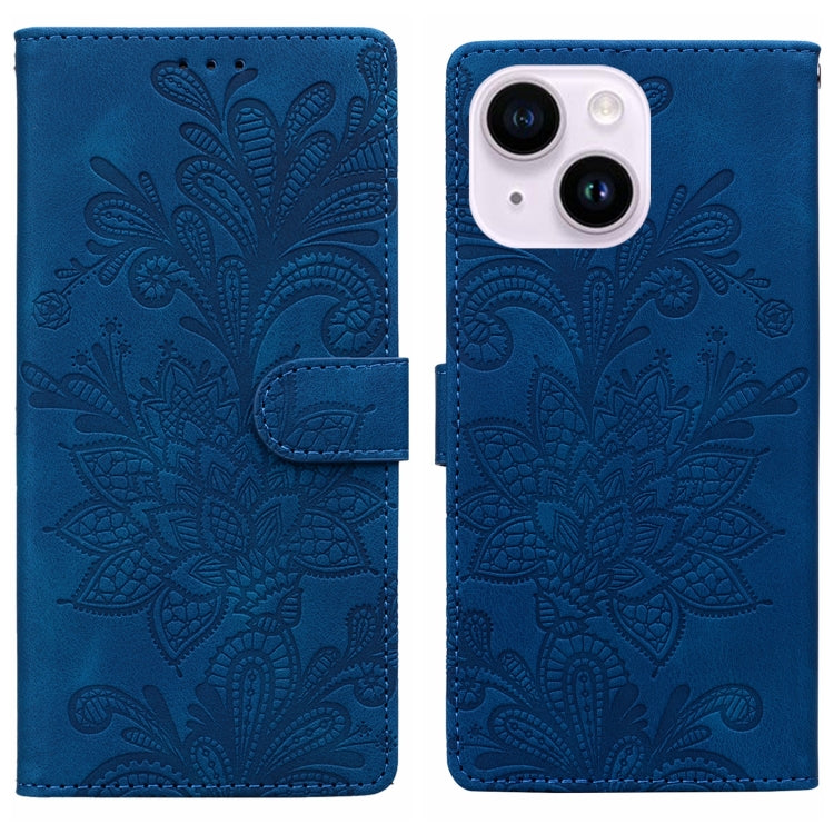 Lace Floral Embossed Magnetic Buckle PU Phone Case With Wrist Strap, For iPhone 14 Plus / 15 Plus, For iPhone 15, For iPhone 13 / 14, For iPhone 14 Pro, For iPhone 14 Pro Max, For iPhone 6 / 7 / SE 2022