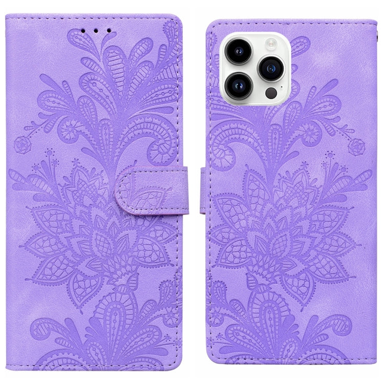 Lace Floral Embossed Magnetic Buckle PU Phone Case With Wrist Strap, For iPhone 14 Plus / 15 Plus, For iPhone 15, For iPhone 13 / 14, For iPhone 14 Pro, For iPhone 14 Pro Max, For iPhone 6 / 7 / SE 2022