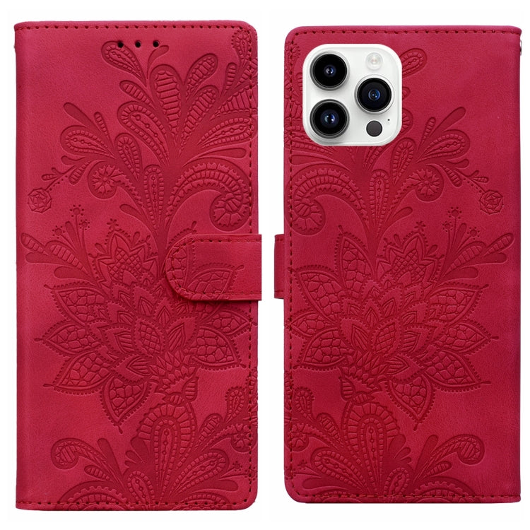 Lace Floral Embossed Magnetic Buckle PU Phone Case With Wrist Strap, For iPhone 14 Plus / 15 Plus, For iPhone 15, For iPhone 13 / 14, For iPhone 14 Pro, For iPhone 14 Pro Max, For iPhone 6 / 7 / SE 2022