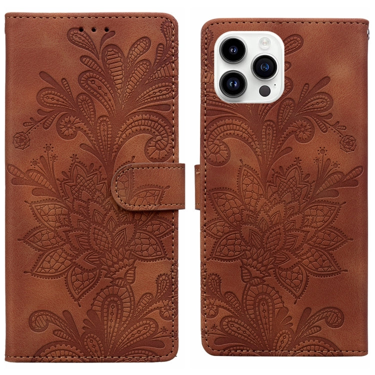 Lace Floral Embossed Magnetic Buckle PU Phone Case With Wrist Strap, For iPhone 14 Plus / 15 Plus, For iPhone 15, For iPhone 13 / 14, For iPhone 14 Pro, For iPhone 14 Pro Max, For iPhone 6 / 7 / SE 2022