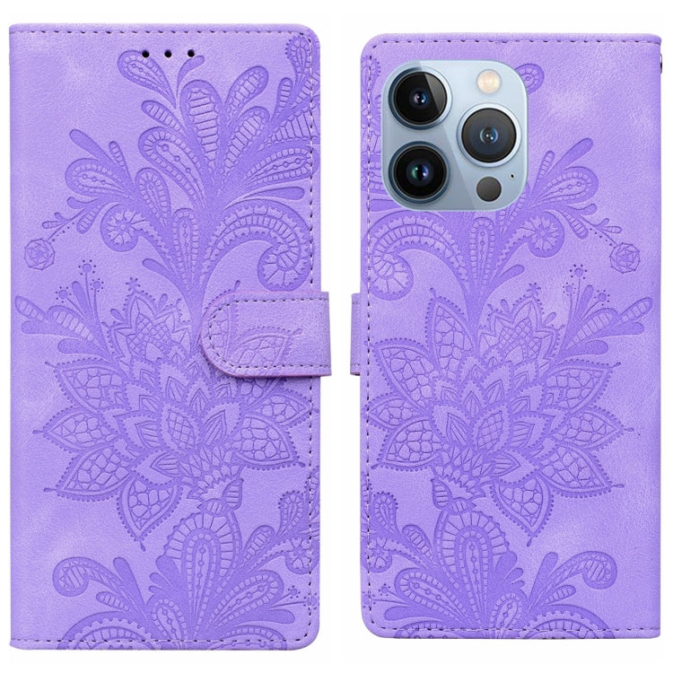 Lace Floral Embossed Magnetic Buckle PU Phone Case With Wrist Strap, For iPhone 14 Plus / 15 Plus, For iPhone 15, For iPhone 13 / 14, For iPhone 14 Pro, For iPhone 14 Pro Max, For iPhone 6 / 7 / SE 2022