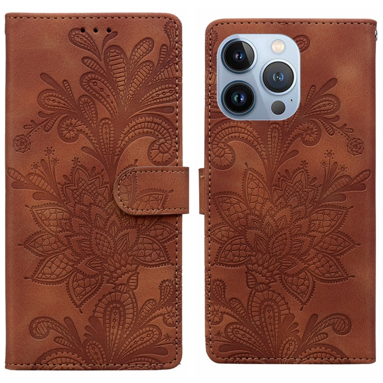 Lace Floral Embossed Magnetic Buckle PU Phone Case With Wrist Strap, For iPhone 14 Plus / 15 Plus, For iPhone 15, For iPhone 13 / 14, For iPhone 14 Pro, For iPhone 14 Pro Max, For iPhone 6 / 7 / SE 2022